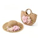 JenPen 2 Pcs Women Beach Sun Hat Floral Straw Bag and Hat Set Boho Rattan Bag for Women Tea Party Bridal Shower Victorian