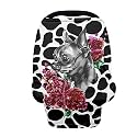 JEOCODY Dogs and Pink Rose Cow Print Carseat Canopy Mother Nursing Cover Women Breastfeeding Canopy Scarf Privacy Protection for Outdoor Shopping Car Accessories