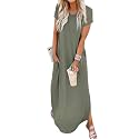 Jeqeocafy Women Summer Long Sundress Crewneck Short Sleeve Maxi Dress 2026 Casual Loose Beach Dress with Pockets