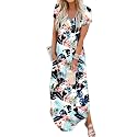 Jeqeocafy Women Summer Long Sundress Crewneck Short Sleeve Maxi Dress 2026 Casual Loose Beach Dress with Pockets