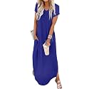 Jeqeocafy Women Summer Long Sundress Crewneck Short Sleeve Maxi Dress 2026 Casual Loose Beach Dress with Pockets