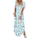 Jeqeocafy Women Summer Long Sundress Crewneck Short Sleeve Maxi Dress 2026 Casual Loose Beach Dress with Pockets