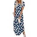 Jeqeocafy Women Summer Long Sundress Crewneck Short Sleeve Maxi Dress 2026 Casual Loose Beach Dress with Pockets