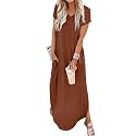 Jeqeocafy Women Summer Long Sundress Crewneck Short Sleeve Maxi Dress 2026 Casual Loose Beach Dress with Pockets