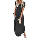 Jeqeocafy Women Summer Long Sundress Crewneck Short Sleeve Maxi Dress 2026 Casual Loose Beach Dress with Pockets