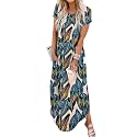 Jeqeocafy Women Summer Long Sundress Crewneck Short Sleeve Maxi Dress 2026 Casual Loose Beach Dress with Pockets