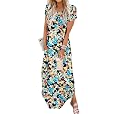 Jeqeocafy Women Summer Long Sundress Crewneck Short Sleeve Maxi Dress 2026 Casual Loose Beach Dress with Pockets