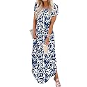 Jeqeocafy Women Summer Long Sundress Crewneck Short Sleeve Maxi Dress 2026 Casual Loose Beach Dress with Pockets