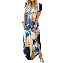Jeqeocafy Women Summer Long Sundress Crewneck Short Sleeve Maxi Dress 2026 Casual Loose Beach Dress with Pockets