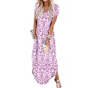 Jeqeocafy Women Summer Long Sundress Crewneck Short Sleeve Maxi Dress 2026 Casual Loose Beach Dress with Pockets