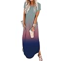 Jeqeocafy Women Summer Long Sundress Crewneck Short Sleeve Maxi Dress 2026 Casual Loose Beach Dress with Pockets
