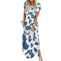 Jeqeocafy Women Summer Long Sundress Crewneck Short Sleeve Maxi Dress 2026 Casual Loose Beach Dress with Pockets