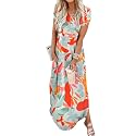Jeqeocafy Women Summer Long Sundress Crewneck Short Sleeve Maxi Dress 2026 Casual Loose Beach Dress with Pockets