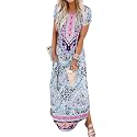 Jeqeocafy Women Summer Long Sundress Crewneck Short Sleeve Maxi Dress 2026 Casual Loose Beach Dress with Pockets