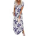 Jeqeocafy Women Summer Long Sundress Crewneck Short Sleeve Maxi Dress 2026 Casual Loose Beach Dress with Pockets