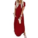 Jeqeocafy Women Summer Long Sundress Crewneck Short Sleeve Maxi Dress 2026 Casual Loose Beach Dress with Pockets