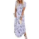 Jeqeocafy Women Summer Long Sundress Crewneck Short Sleeve Maxi Dress 2026 Casual Loose Beach Dress with Pockets