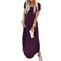 Jeqeocafy Women Summer Long Sundress Crewneck Short Sleeve Maxi Dress 2026 Casual Loose Beach Dress with Pockets