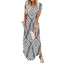 Jeqeocafy Women Summer Long Sundress Crewneck Short Sleeve Maxi Dress 2026 Casual Loose Beach Dress with Pockets