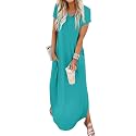 Jeqeocafy Women Summer Long Sundress Crewneck Short Sleeve Maxi Dress 2026 Casual Loose Beach Dress with Pockets