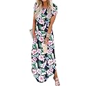 Jeqeocafy Women Summer Long Sundress Crewneck Short Sleeve Maxi Dress 2026 Casual Loose Beach Dress with Pockets