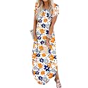 Jeqeocafy Women Summer Long Sundress Crewneck Short Sleeve Maxi Dress 2026 Casual Loose Beach Dress with Pockets