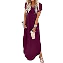 Jeqeocafy Women Summer Long Sundress Crewneck Short Sleeve Maxi Dress 2026 Casual Loose Beach Dress with Pockets