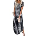 Jeqeocafy Women Summer Long Sundress Crewneck Short Sleeve Maxi Dress 2026 Casual Loose Beach Dress with Pockets