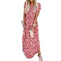 Jeqeocafy Women Summer Long Sundress Crewneck Short Sleeve Maxi Dress 2026 Casual Loose Beach Dress with Pockets
