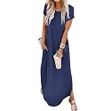 Jeqeocafy Women Summer Long Sundress Crewneck Short Sleeve Maxi Dress 2026 Casual Loose Beach Dress with Pockets