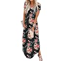 Jeqeocafy Women Summer Long Sundress Crewneck Short Sleeve Maxi Dress 2026 Casual Loose Beach Dress with Pockets