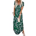 Jeqeocafy Women Summer Long Sundress Crewneck Short Sleeve Maxi Dress 2026 Casual Loose Beach Dress with Pockets