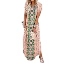 Jeqeocafy Women Summer Long Sundress Crewneck Short Sleeve Maxi Dress 2026 Casual Loose Beach Dress with Pockets