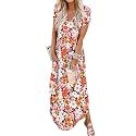 Jeqeocafy Women Summer Long Sundress Crewneck Short Sleeve Maxi Dress 2026 Casual Loose Beach Dress with Pockets