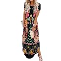 Jeqeocafy Women Summer Long Sundress Crewneck Short Sleeve Maxi Dress 2026 Casual Loose Beach Dress with Pockets