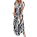 Jeqeocafy Women Summer Long Sundress Crewneck Short Sleeve Maxi Dress 2026 Casual Loose Beach Dress with Pockets