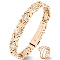 Jeracol Copper Bracelets for Women, Ultra Strength Magnetic Bracelets with 3800 Gauss Magnets &amp; Sparkling Cubic Zirconia, Pure Copper Clover Jewelry with Ring