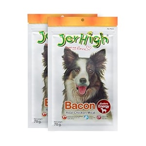 jerhigh chicken dog treats human grade high protein chicken fully digestible healthy snack amp training treat free from by-products amp gluten bacon 70gm 2x 70gall life stagesstick