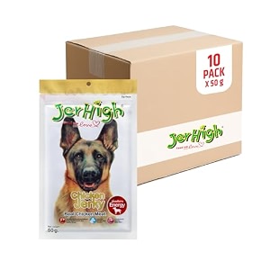 jerhigh chicken dog treats - human grade high proteinfully digestible healthy snack amp training treatfree from by-products amp glutenjerky 10 x 50g sold by dogsncatsall life stagesstick