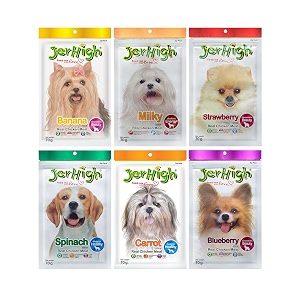jerhigh real chicken food treat spinach blueberry carrot strawberry milk banana flavor 6 pack combo set 70g for dogs by dogsncats all life stages