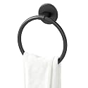 Jesginboo Adhesive Hand Towel Holder, Round Towel Ring, Matte Black