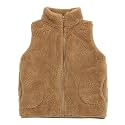 JESKIDS Girls' Boys Sherpa Fleece Vest Outwear Lightweight Solid Color Cute Jacket with Pockets 2-11 Years