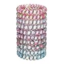 JessLab Spiral Hair Ties for Ladies, 10-Pack Elastic Cute Plastic Coil Bands, No-Damage Accessory for Women and Children with Thick or Thinning Hair, Aurora