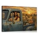 Jesus Christ and Lamb Vintage Truck Religious Wall Art Christian Art