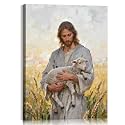 Jesus and Lamb Canvas Wall Art - Christian Pictures with Inner Wooden Frame (12x16 Inches) - Lightweight Easy Hanging,Jesus Holding Sheep Canvas Wall Art Religious Decor for Living Prayer Church Room
