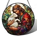 Jesus Little Lamb Stained Glass Window Hanging Suncatcher Easter Gifts 15"