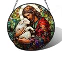 Jesus Little Lamb Stained Glass Window Hanging Suncatcher Easter Gifts 12"