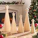 Jetec 5 Pcs 5 Sizes Christmas Wooden Trees Cutouts with Star for Crafts
