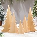 Jetec 5 Pcs 5 Sizes Christmas Wooden Trees Cutouts Unfinished for Crafts