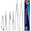 JETKONG 6 Pcs Cooking Tweezer Tongs, 12'' and 6.3" Stainless Steel Kitchen Tweezer Set, Professional Chef Tweezers for Cooking, Repairing, Sea Food, BBQ, Multi-use